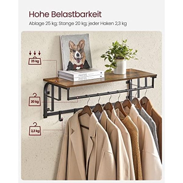 3-in-1-seinätakkiteline, jossa hylly, koukut ja ripustuskisko