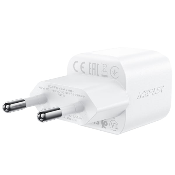Mini PD 30W GaN laddare + USB-C kabel, vit