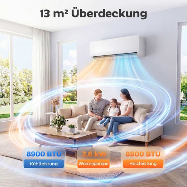 Mini Split AC varmepumpe, 9000 BTU WiFi invertersæt