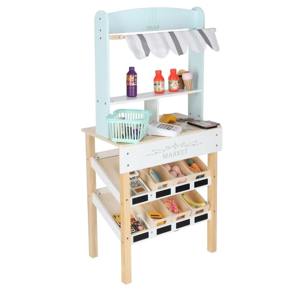 Puinen lasten markkinakojusetti kassakoneella, 3+