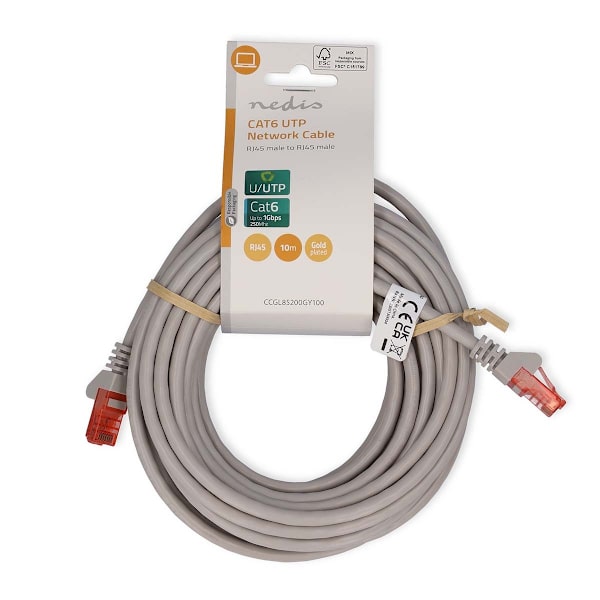 Kat 6 kabel | RJ45 Han | RJ45 Han | U/UTP | 10.0 m | Runde | PVC | Grå | Label
