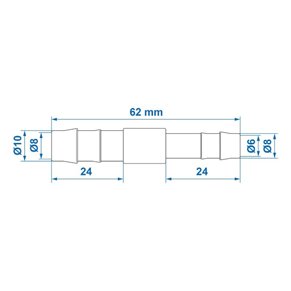 Vandslangereduktion lige 10x8mm 2 stk i blister