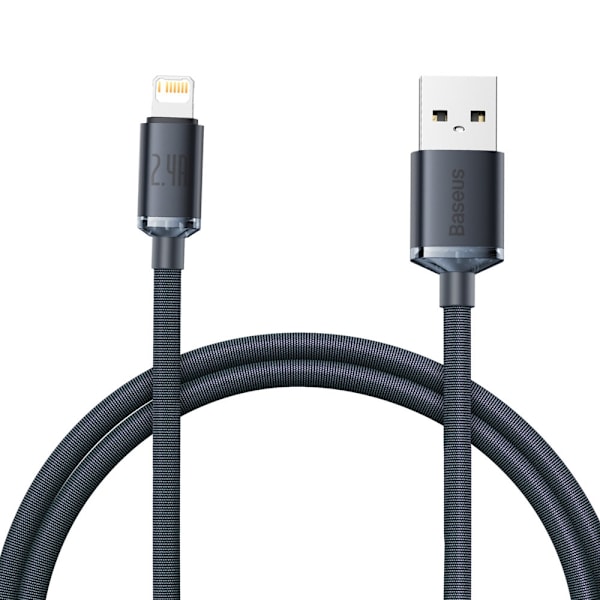 Kaapeli nopeaan lataukseen ja tiedonsiirtoon USB Iphone Lightning 2.4A 1.2m musta