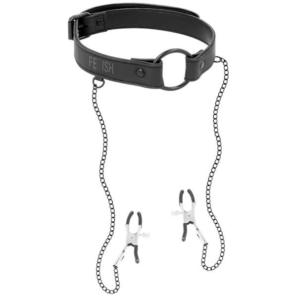 Fetish Submissive - Gag Ring Med Nipple Clamps
