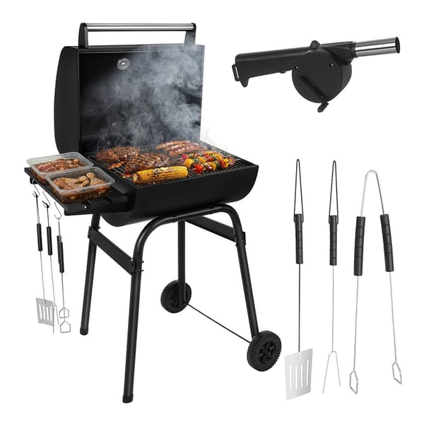 Trädgårdsgrill med kol och lock, termometer, 82x51x117cm