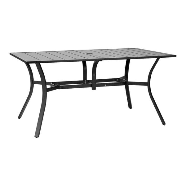 Spisebord til udendørs terrasse, 150 cm, metal, hul til parasol
