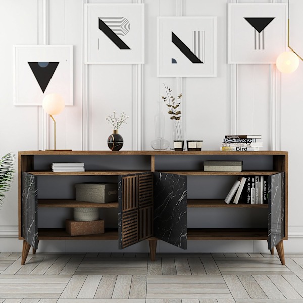 Console Milan - Valnöt, Svart Marmor