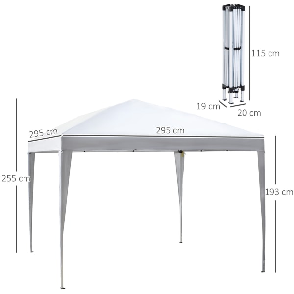 Gazebo 2,95X2,95M Pop-Up Vikbart Gazebo, Uv-Skydd, Fällbart, Stål+Oxford, Vit