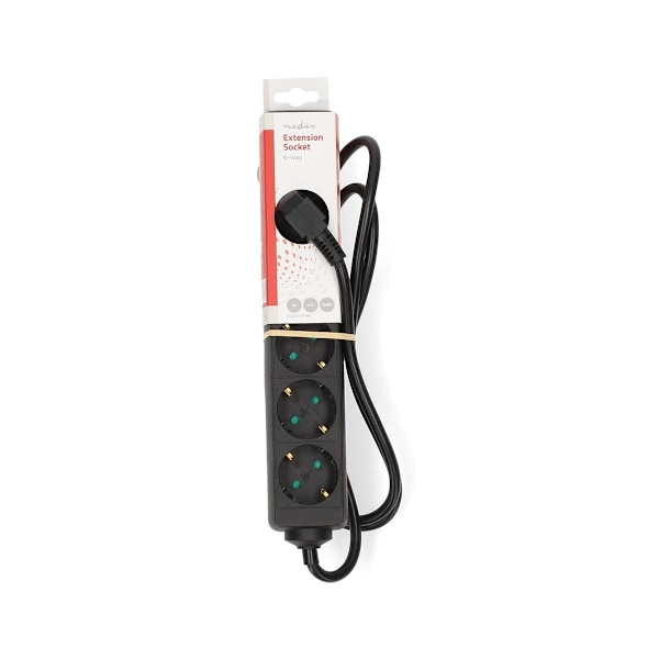 Forlængerstik | Type F (CEE 7/7) | 6-vejs | 1,50 m | 3680 W | 16 A | Type jordforbindelse: Sidekontakter | 230 V AC 50/60 Hz | Stikvinkel: 45° | H05VV