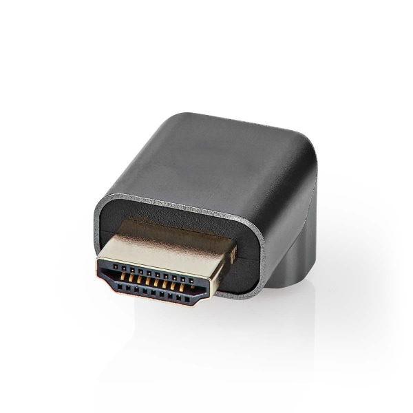 HDMI™ Adapter | HDMI™ Han / HDMI™ Stik | HDMI ™ -udgang / HDMI™ Hun | Guldplateret | Vinkel 90° | Aluminium | Gun Metal Grå | 1 stk. | Cover Window Bo