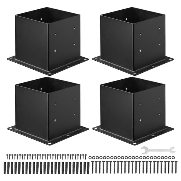 4x4 stolpfästen, 4-pack, kolstål, svart