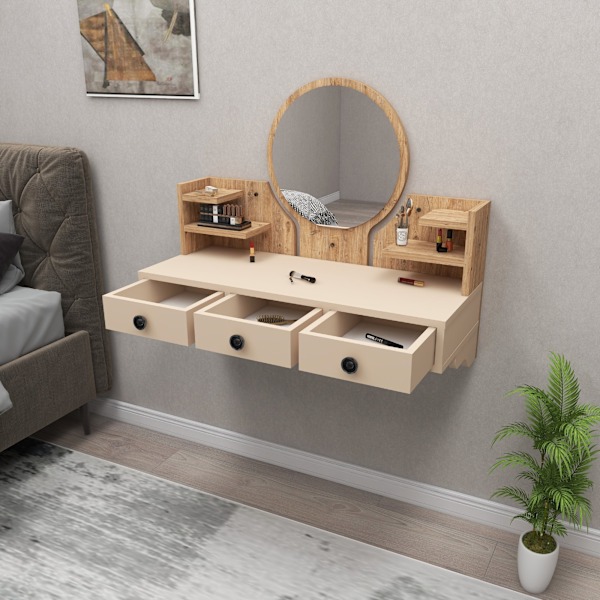 Sminkbord Polina - Atlantic Pine, Beige