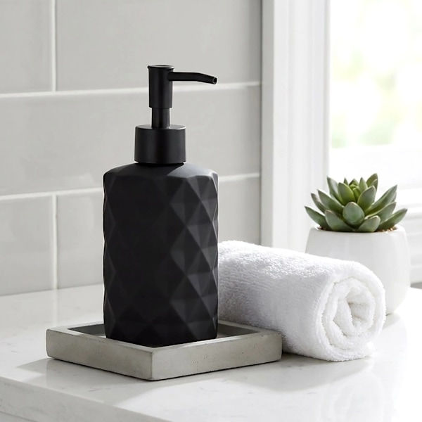 Sæbedispenser i glas, sort, 330 ml kapacitet