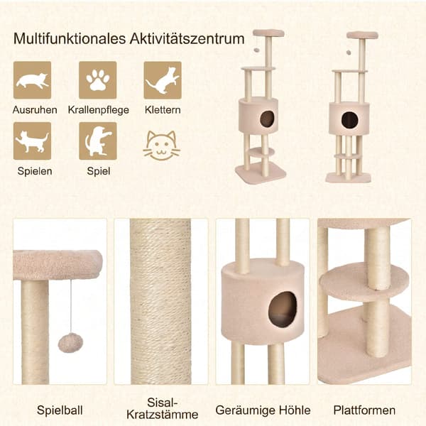 Kradsetræ 148 cm med hule, sisalstolper, beige