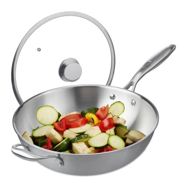 Wok i rustfrit stål med glaslåg