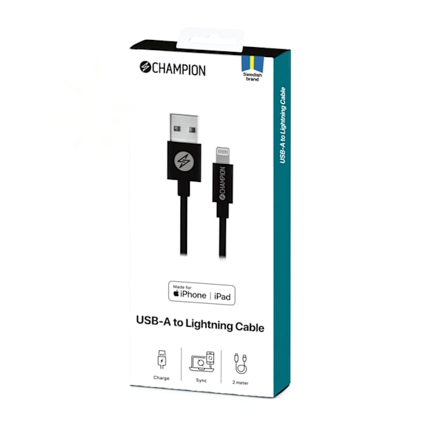 USB-A-Lightning-kaapeli 2m musta