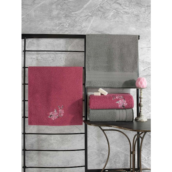 Handduksset (4 delar) Hamam Setı Färgglad - Grå, Rosa