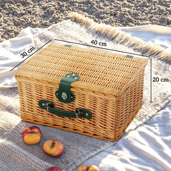 Picknickkorg av pilträ, picknickresväska för 2 personer med isolerat kylfack, bestickset, picknickset, komplett set för camping, strand, jul, ljusbrun