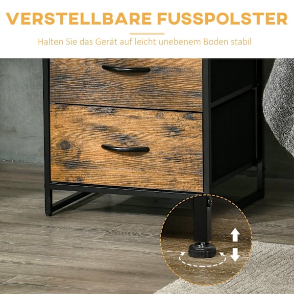 Kommode, opbevaringsskab med foldbare stofskuffer, hylde i industriel stil, sideskab til stuen, rustik brun Aosom