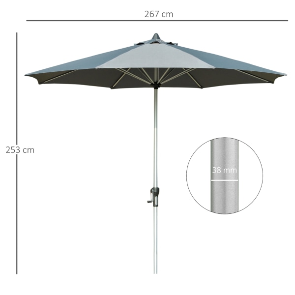 Parasol 2,7 M Balkon Market Paraply 8 Ribs Solbeskyttelse Aluminium Polyester Mørkegrå