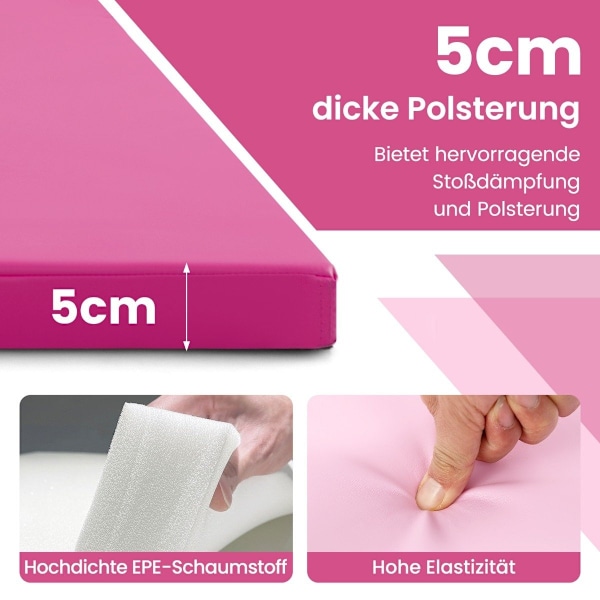 300 x 117 x 5 cm mjuk golvmatta av konstläder med klätterfäste och bärhandtag rosa