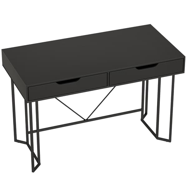 Lille sort computerbord med skuffer, 120 cm