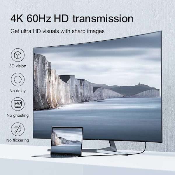 Vinklet USB-C - HDMI kabel 4K 60Hz 2m grå