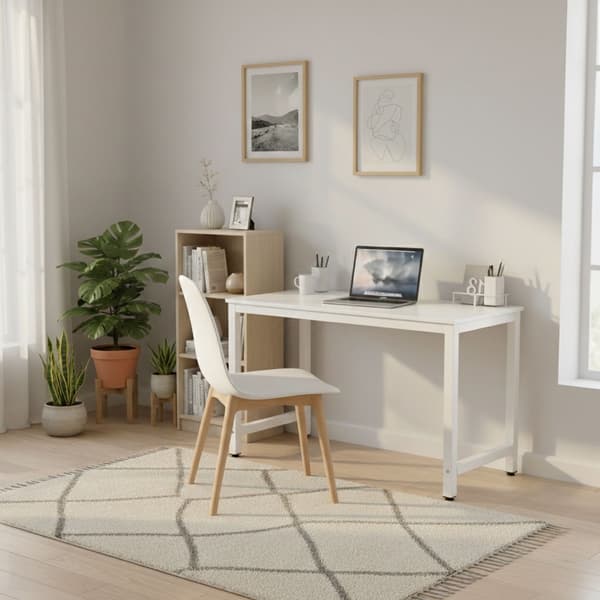 Datorbord 120x60 cm, vit MDF, metallram