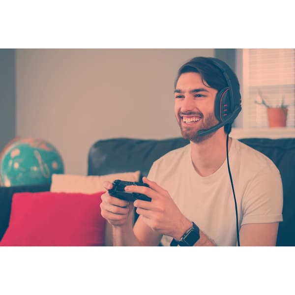 USB Gaming Headset med Fleksibel Mikrofon, Sort/Rød