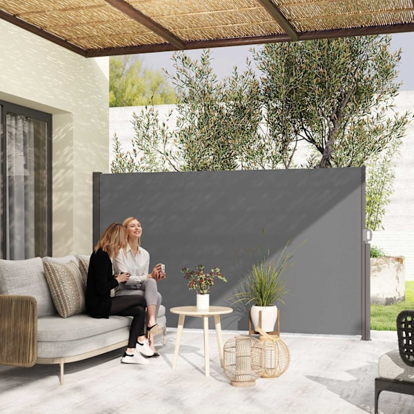 Sidomarkis, utdragbar, ogenomskinlig, insynsskydd med väggfäste, beläggning, sidoväggsmarkis, väggmarkis, vindskydd, 300 x 180 cm, markis för balkong,
