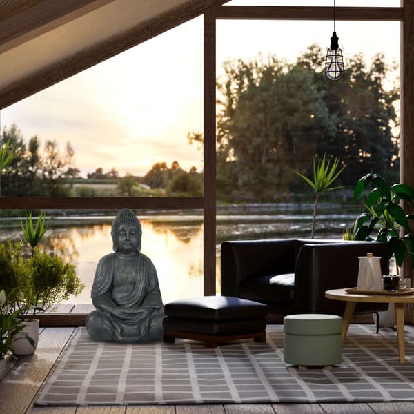 Grå Buddhastaty som ser vintage ut 70 cm