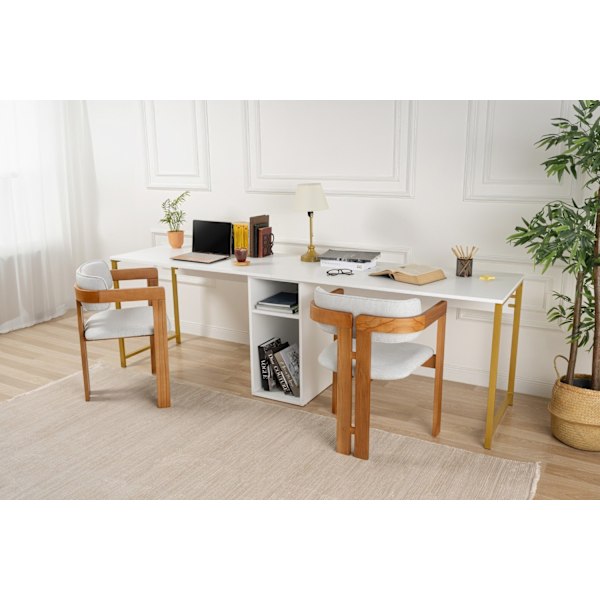 Study Desk Twin Study Desk - Vit, Guld