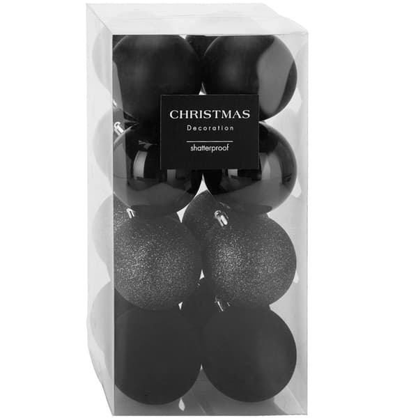Svarta splittersäkra julgranskulor, 8 cm, set om 16