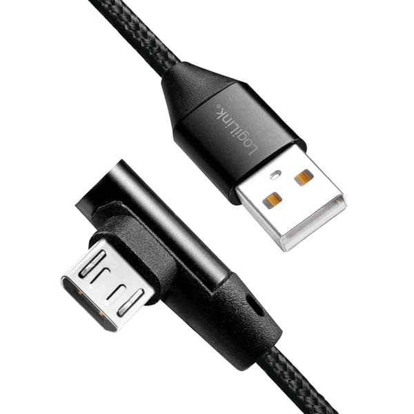 Kulmikas MicroUSB-kaapeli USB 2.0 15W 1m
