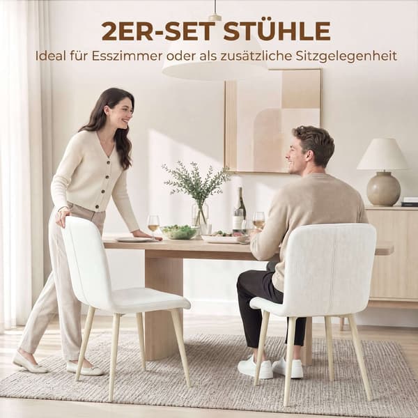 Krämfärgade matstolar i linnestil, set om 2, stoppade, lätta