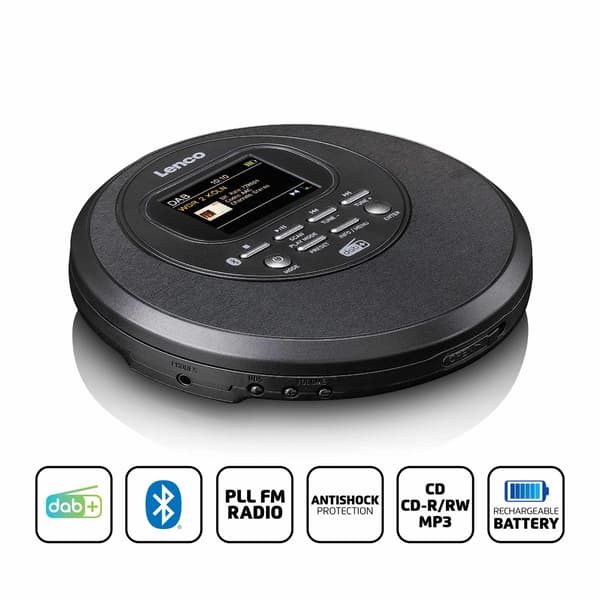 Bærbar Discman med DAB+, Bluetooth, TFT-skærm, sort