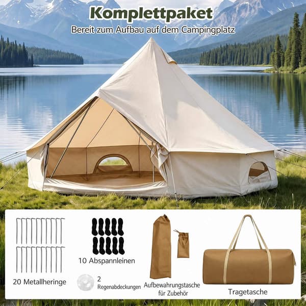 Vedenpitävä kelloteltta liesitunkilla, verkkoikkunat, beige