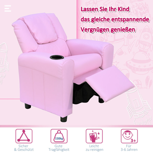 Barnsoffa Liggfunktion Barnfåtölj 3-6 År Rosa Mugghållare 62X56X69Cm