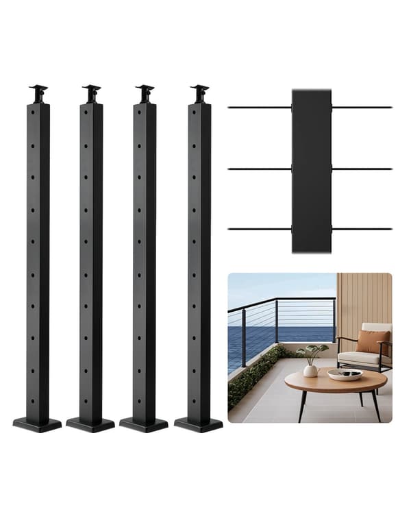 Kabelräckesstolpar, 4-pack 36 tum SUS304, svarta