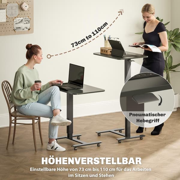 Ställbart ståbord, C-formad, 65x48x70-110cm, svart