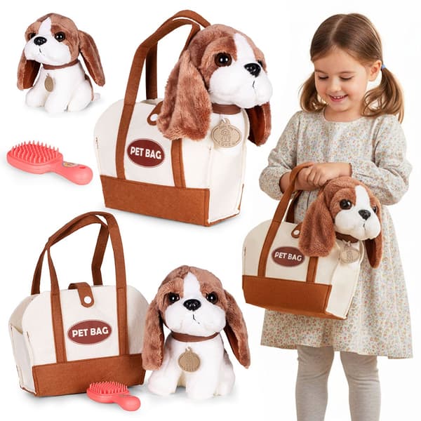 Pehmolelu Beagle laukulla ja harjalla lapsille 3+