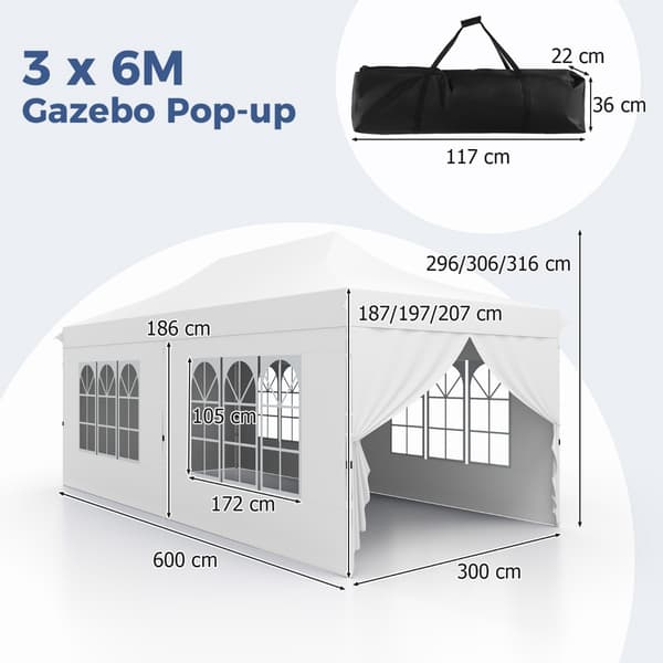 Pop-up pavillon 3 x 6 m, 6 sidevægge, lynlåsdøre
