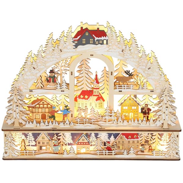 Joulukylä LED-valoilla, 45 cm, Puu