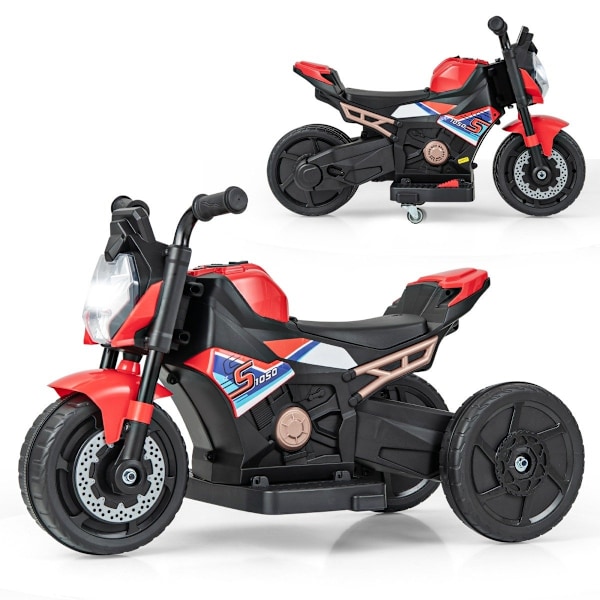 2-i-1 børnemotorcykel med aftagelige træningshjul &amp; Forlygter &amp; Musik &amp; Hornrød 74 x 38 x 48 cm
