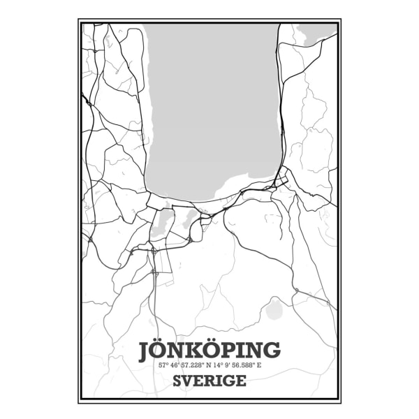 Jönköping Stad Karta Poster - 70x100 cm