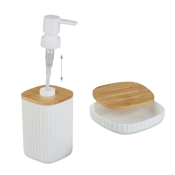 Badrumstillbehörsset, plast & bambu, 6-delat