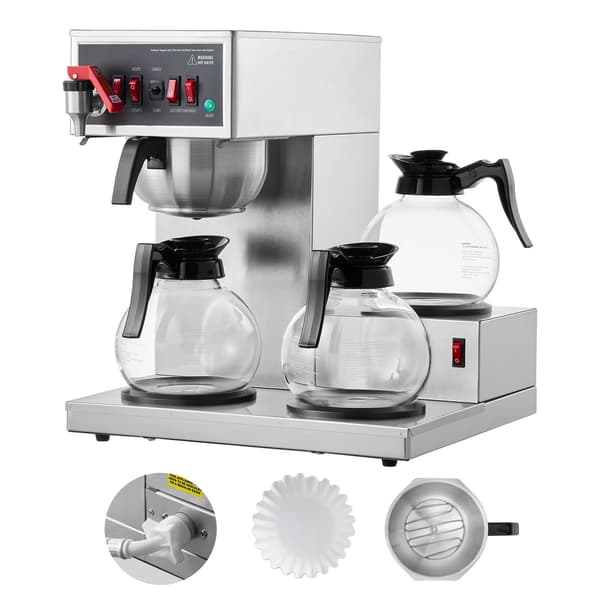 Kommerciel kaffemaskine, 12 kopper, 3 glaskander, 3 varmeplader