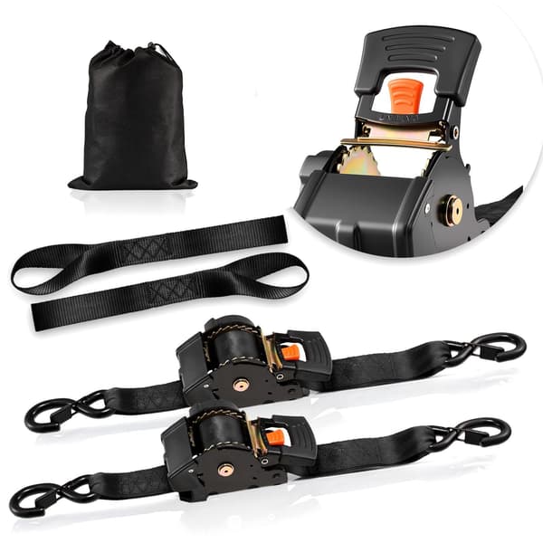 Infällbara spärrremmar 5 cm x 3 m, S-krokar, 2-pack