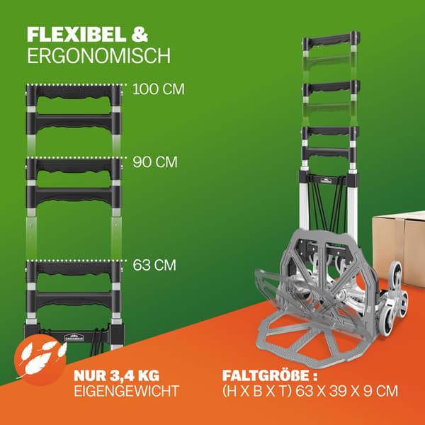 Trappevogn sølv/sort 80 kg højdejusterbar
