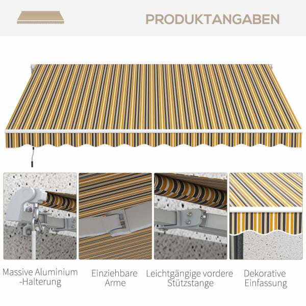 Markise Foldearm Markise Solafskærmning Med Håndsving 3,5 X 2,5 M Gul Grå Aluminium Polyester